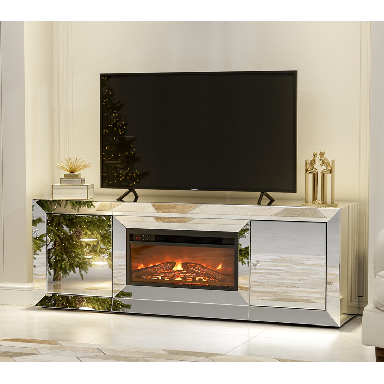 Silver entertainment deals center with fireplace